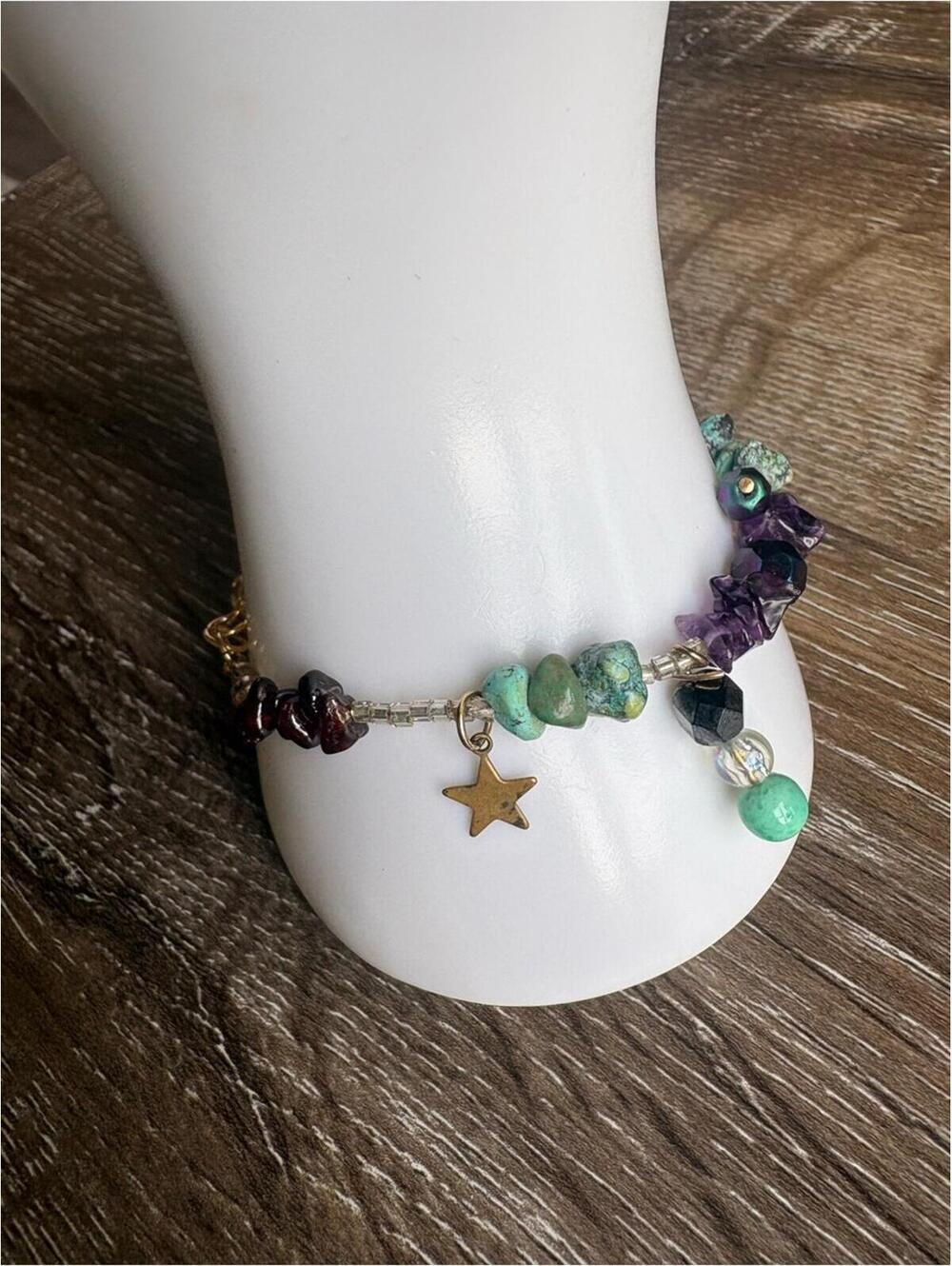 Handcrafted Multicolor Gemstone Charm Bracelet with Star Accent